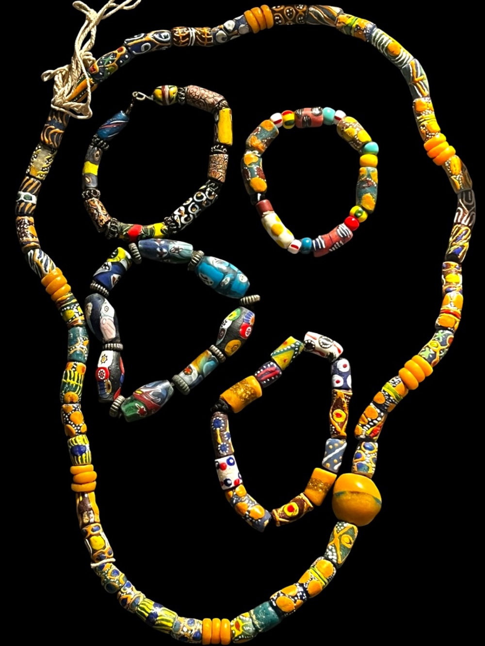 Lot of African Handpainted Glass Trade Bead Necklace and bracelets